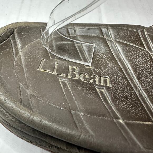 LL Bean Women Size 9 Brown Leather Slip On Thong T- Strap Sandal Summer Vacation - Picture 4 of 8